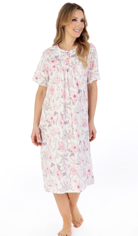 Slenderella 100% Cotton Floral Short Sleeve Nightdress